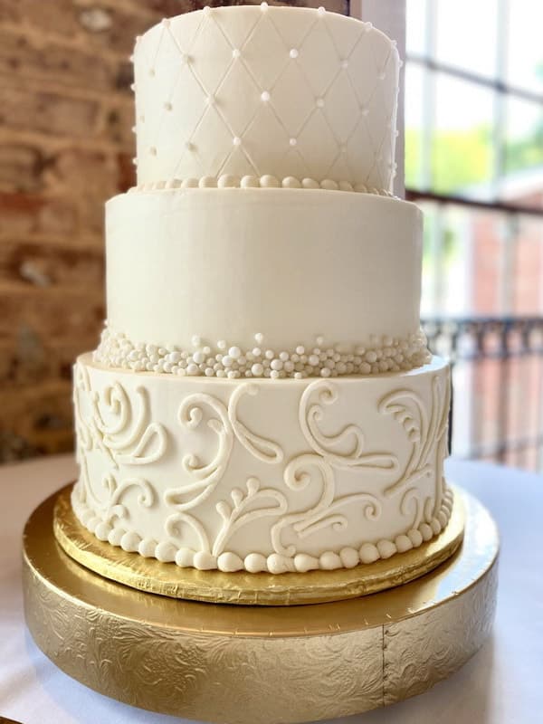 Wedding cake decorated with fresh florals